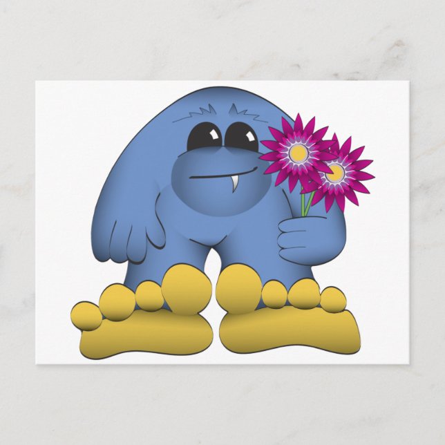 Bigfoot Holding-Blume Postkarte (Vorderseite)