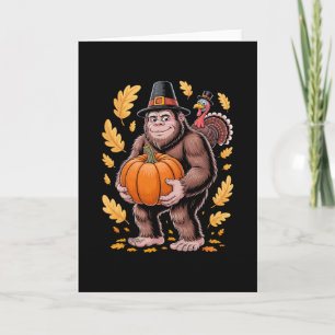 Bigfoot Hut trägt Kürbis mit Truthahn Herbstlaub Karte