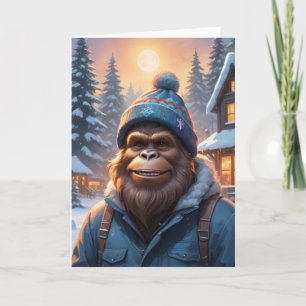 Bigfoot im Beanie Feiertagskarte