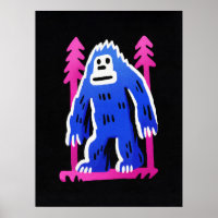 Bigfoot im Wald Pink Blau Poster Wandkunst Druck