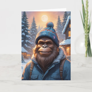 Bigfoot in einer Beanie Feiertagskarte