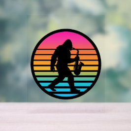 Bigfoot-Jazz-Saxophon-Retro-Sonnenuntergangs-Desig Acrylschild