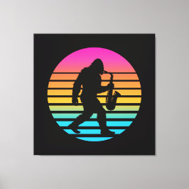 Bigfoot-Jazz-Saxophon-Retro-Sonnenuntergangs-Desig Leinwanddruck