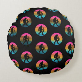 Bigfoot-Jazz-Saxophon-Retro-Sonnenuntergangs-Desig Rundes Kissen