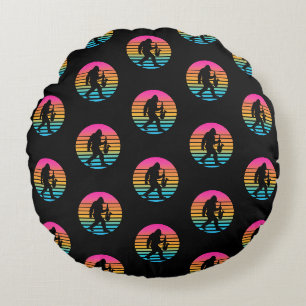 Bigfoot-Jazz-Saxophon-Retro-Sonnenuntergangs-Desig Rundes Kissen