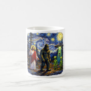 Bigfoot Jesus Aliens Sternennacht – Sasquatch Van  Kaffeetasse