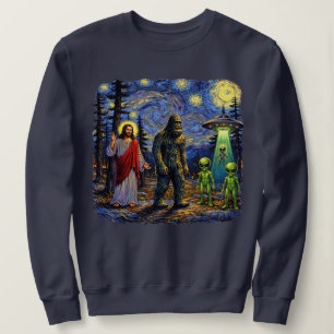 Bigfoot Jesus Aliens Sternennacht – Sasquatch Van Sweatshirt