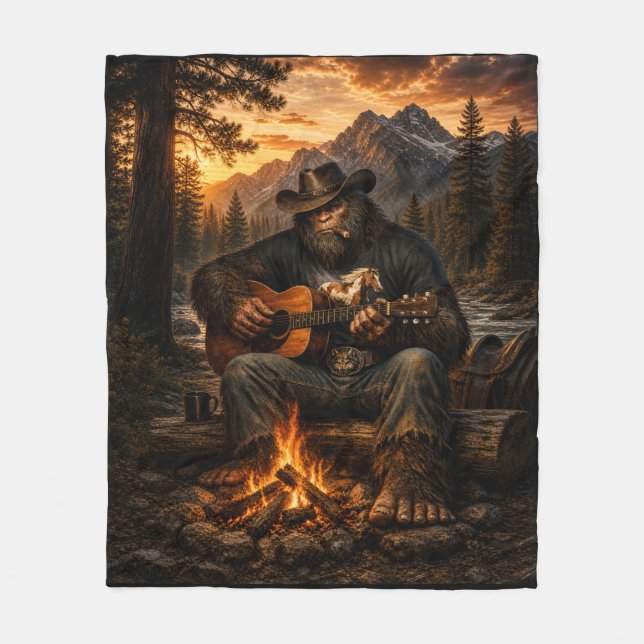 Bigfoot Lagerfeuer-Gitarrespieler Fleecedecke (Vorderseite)