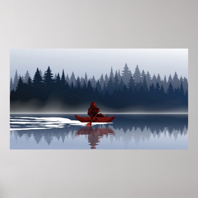 Bigfoot Lake Canoe Wilderness Pine Forest Poster (Vorne)