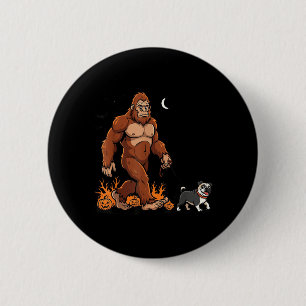 Bigfoot laufende Mops Halloween Hund Sasquatch lus Button