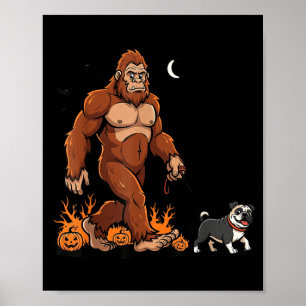 Bigfoot laufende Mops Halloween Hund Sasquatch Lus Poster