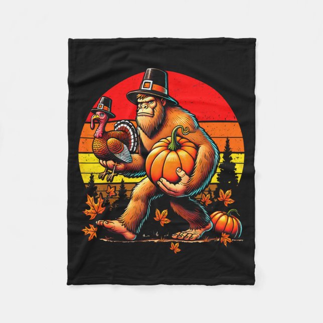 Bigfoot Lgrim Turkey Pumpkin Thanksgiving Day Boys Fleecedecke (Vorderseite)