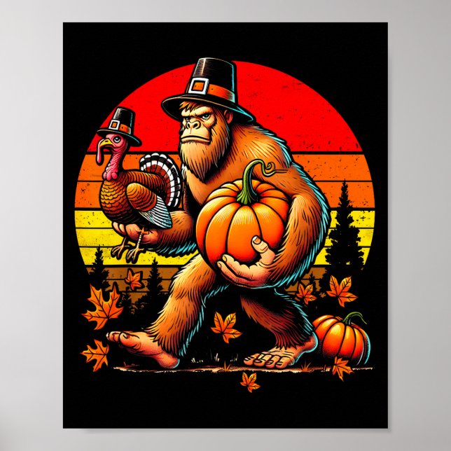 Bigfoot Lgrim Turkey Pumpkin Thanksgiving Day Boys Poster (Vorne)