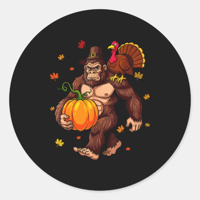 Bigfoot Lgrim Turkey Pumpkin Thanksgiving Day Boys Runder Aufkleber (Vorderseite)