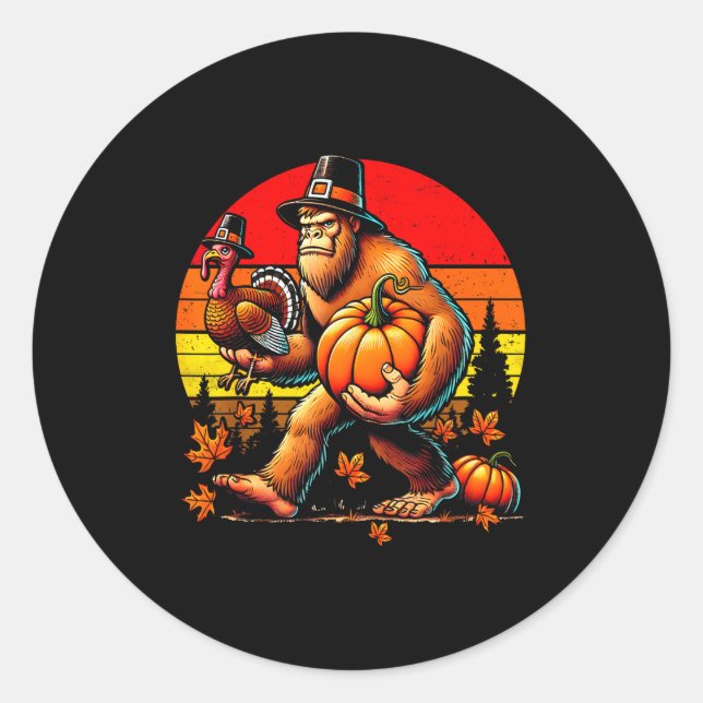 Bigfoot Lgrim Turkey Pumpkin Thanksgiving Day Boys Runder Aufkleber (Vorderseite)