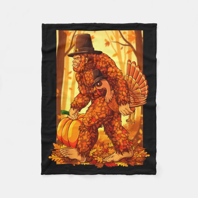 Bigfoot Lgrim Turkey Pumpkin Thanksgiving Day Funn Fleecedecke (Vorderseite)