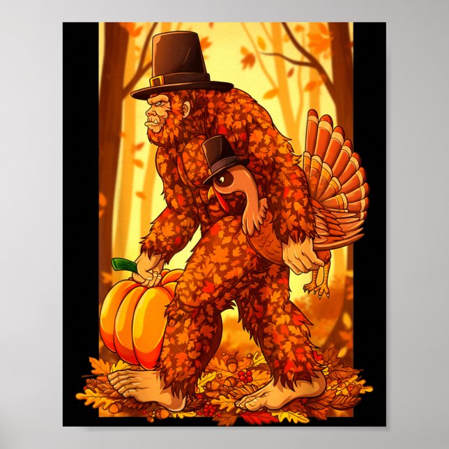 Bigfoot Lgrim Turkey Pumpkin Thanksgiving Day Funn Poster (Vorne)