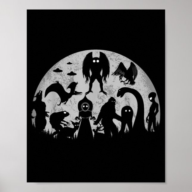 Bigfoot Loch Ness Monster Mothman And Aliens Funny Poster (Vorne)