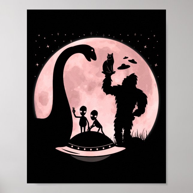 Bigfoot Loch Ness Monster Sasquatch Cat Ufo Funny  Poster (Vorne)