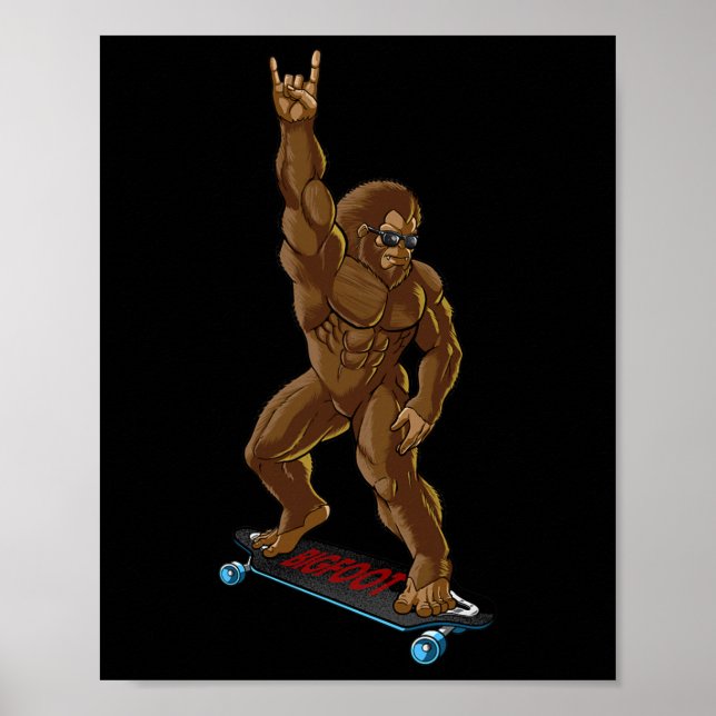 Bigfoot Long Boarding Rock On - Sasquatch Big Foot Poster (Vorne)