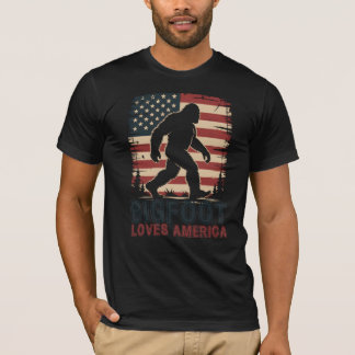 Bigfoot Loves America, American Flag Sasquatch T-Shirt