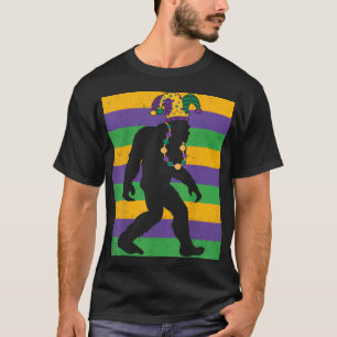 Bigfoot Mardi Gras Beads Funny Sasquatch Yeti Men  T-Shirt