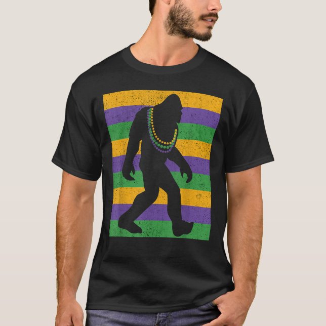 Bigfoot Mardi Gras Sasquatch Funny Men Kindergesch T-Shirt (Vorderseite)