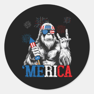 Bigfoot Merica 4. Juli Lustige Jungen Männer Sasqu Runder Aufkleber