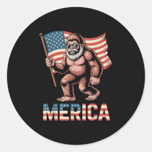 Bigfoot Merica Rock American Flag Patriotic 4. Runder Aufkleber