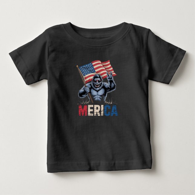 Bigfoot Merica Rock American Flag Patriotic Baby T-shirt (Vorderseite)