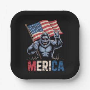 Bigfoot Merica Rock American Flag Patriotic Pappteller
