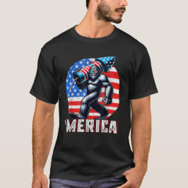 Bigfoot Merica Rock American Flag Patriotic T-Shirt