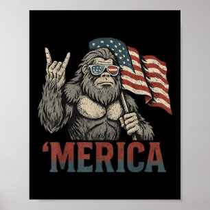 Bigfoot Merica Rock Amerikanische Flagge Patriotis Poster