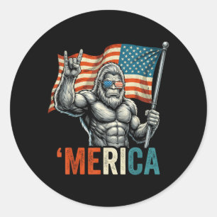 Bigfoot Merica Rock Amerikanische Flagge Patriotis Runder Aufkleber