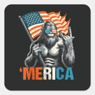 Bigfoot Merica Rock Amerikanische Flagge Quadratischer Aufkleber