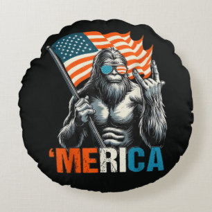 Bigfoot Merica Rock Amerikanische Flagge Rundes Kissen