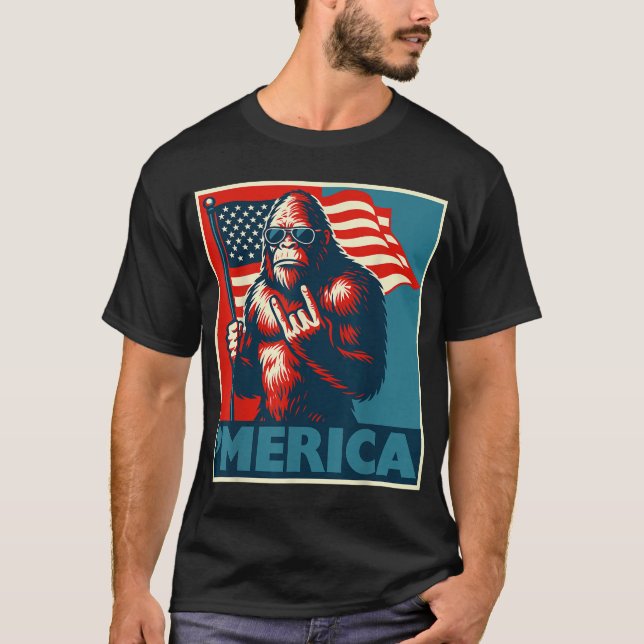 Bigfoot Merica Rock Patriotic 4Th Of July American T-Shirt (Vorderseite)