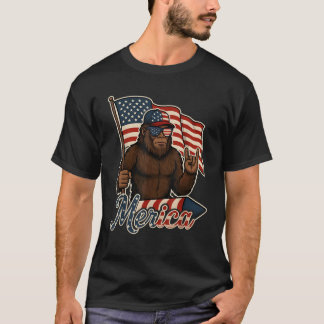 Bigfoot Merica Rock Patriotic American Flag 4. T-Shirt