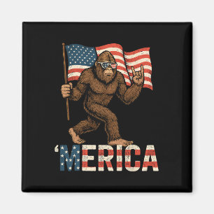 Bigfoot Merica Rock Patriotische amerikanische Fla Magnet
