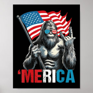Bigfoot Merica Rock Patriotische Amerikanische Fla Poster