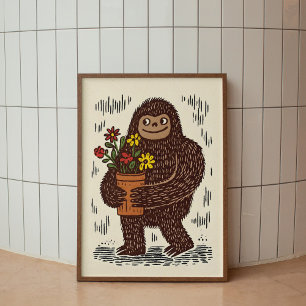 Bigfoot mit Blumen - Süße Wandkunst Poster Druck