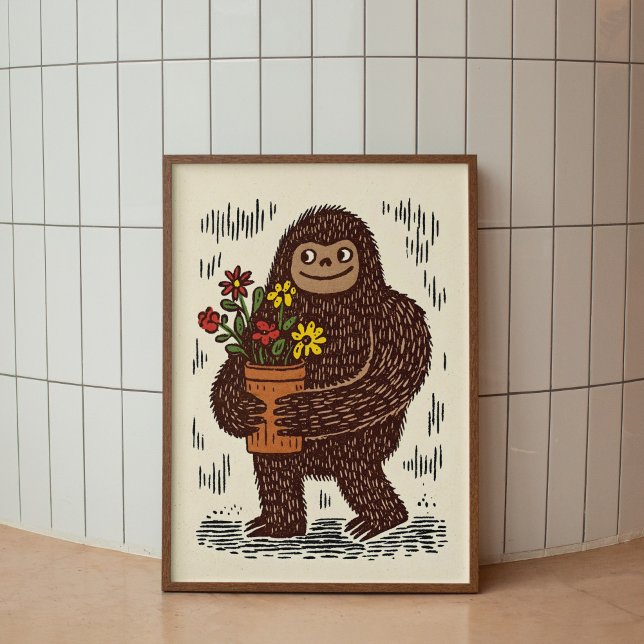Bigfoot mit Blumen Süße Wandkunst Poster Druck (Von Creator hochgeladen)