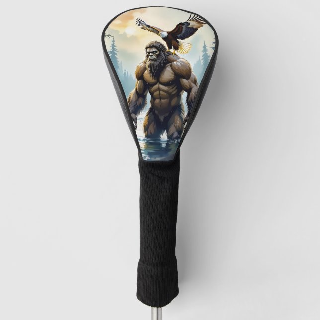 Bigfoot mit einem Adler auf der Schulter Golf Headcover (Vorderseite)