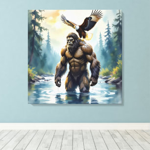 Bigfoot mit einem Adler auf der Schulter Leinwanddruck