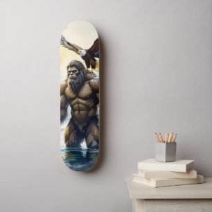 Bigfoot mit einem Adler auf der Schulter Skateboard