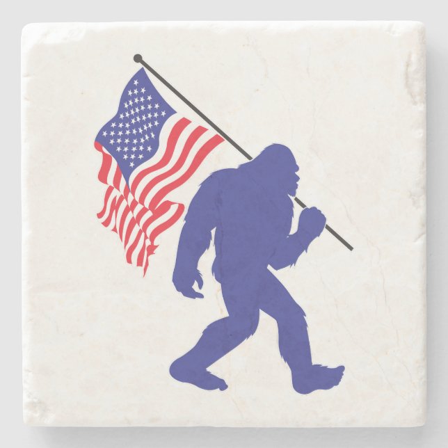 Bigfoot mit einer amerikanischen Flagge Steinuntersetzer (Vorderseite)