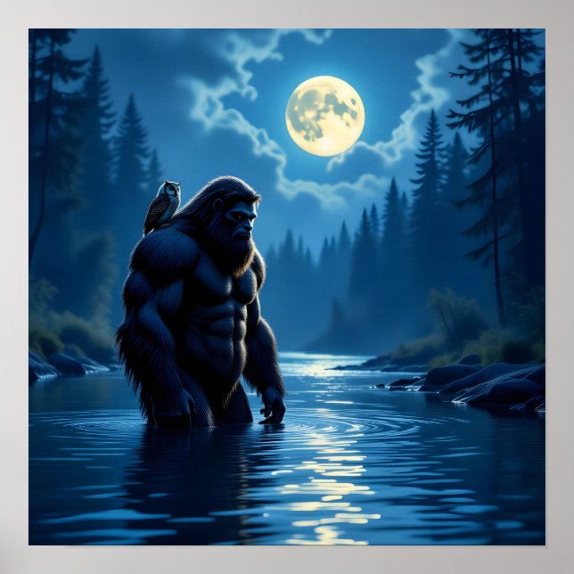 Bigfoot mit einer Eule auf der Schulter Poster (Vorne)