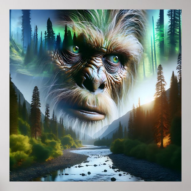 Bigfoot, Mountains, Fluss und Wald Poster (Vorne)