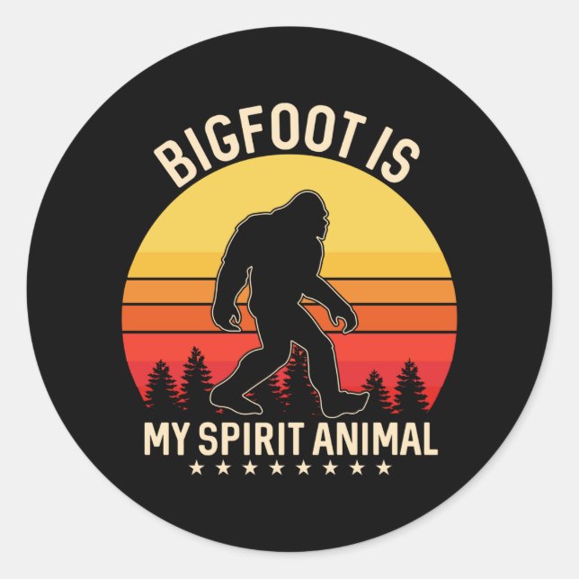Bigfoot my Spirit Animal | Bigfoot Retro Runder Aufkleber (Vorderseite)