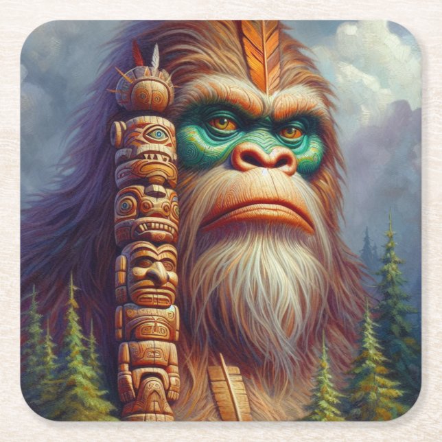 Bigfoot Native American Totem Rechteckiger Pappuntersetzer (Vorderseite)